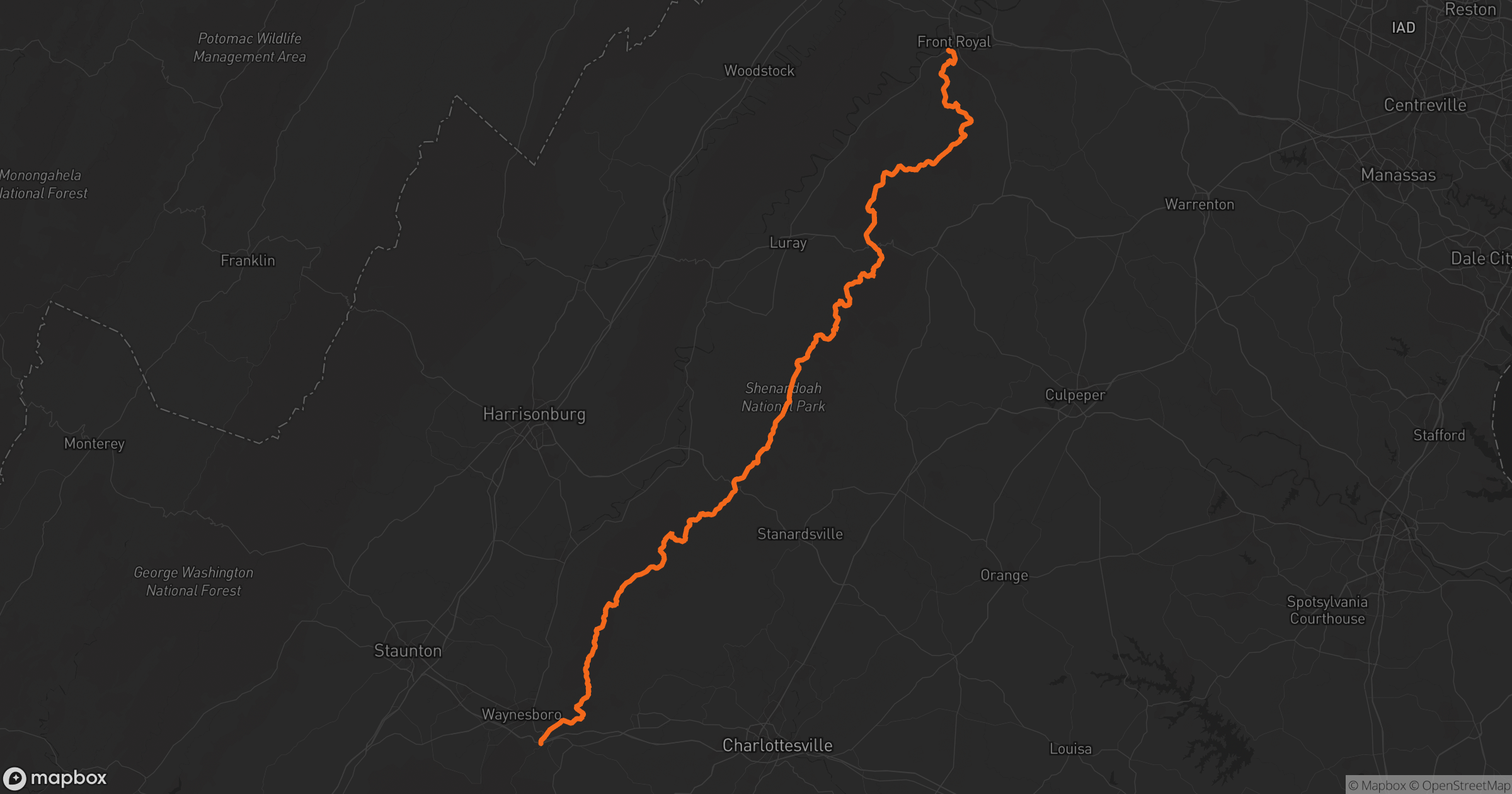 Map of Skyline Drive